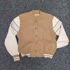 The Normal Brand Varsity Cardigan Brown Cream M Preppy Retro College Knit Fall